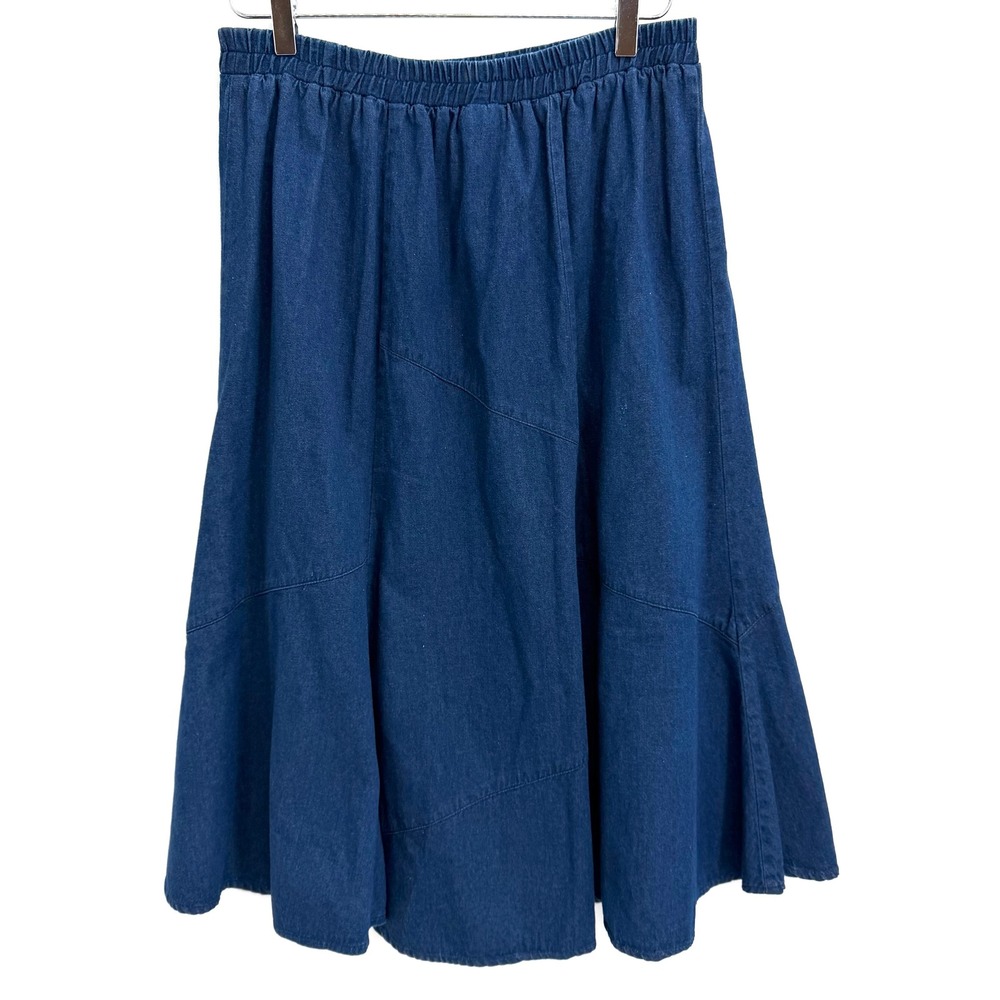 Vintage Circle T by Marilyn Lenox Denim Midi Skirt Size L Western Modest Prairie - Picture 3 of 8